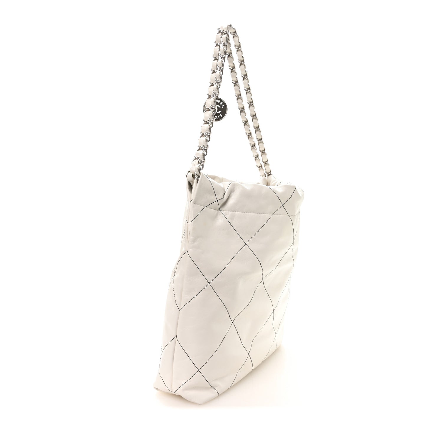 Shiny Calfskin Quilted Small Chanel 22 White Black