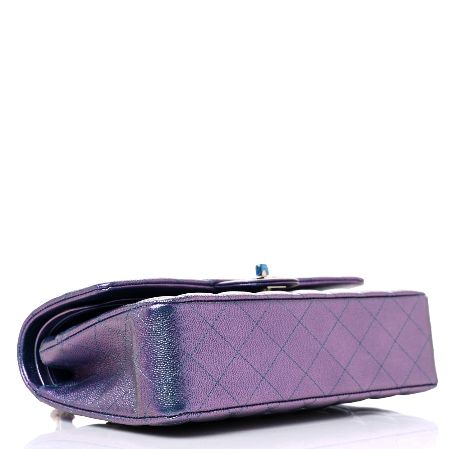 Iridescent Caviar Quilted Medium Double Flap Dark Blue