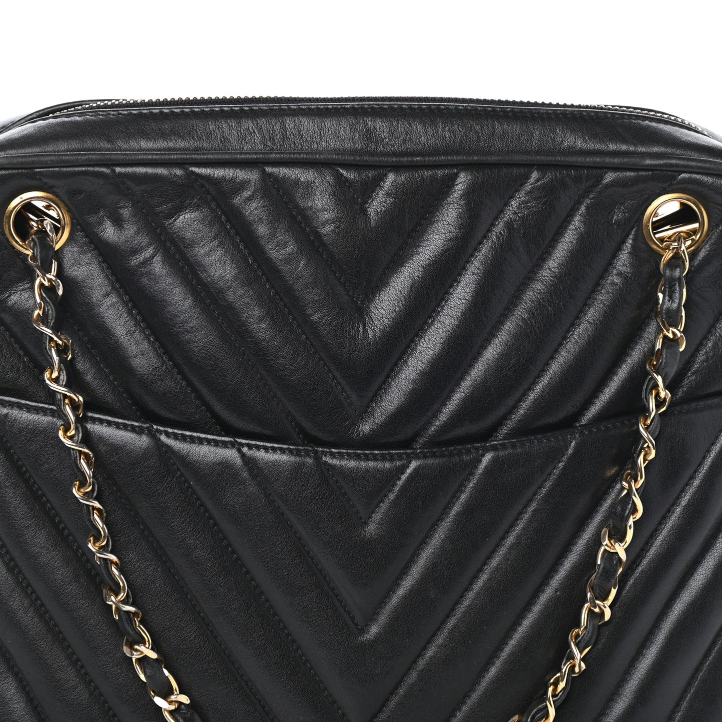 Lambskin Chevron Quilted Shoulder Bag Black