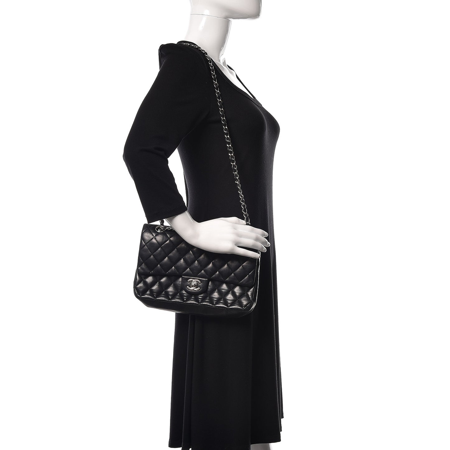 Lambskin Quilted Medium Double Flap Black