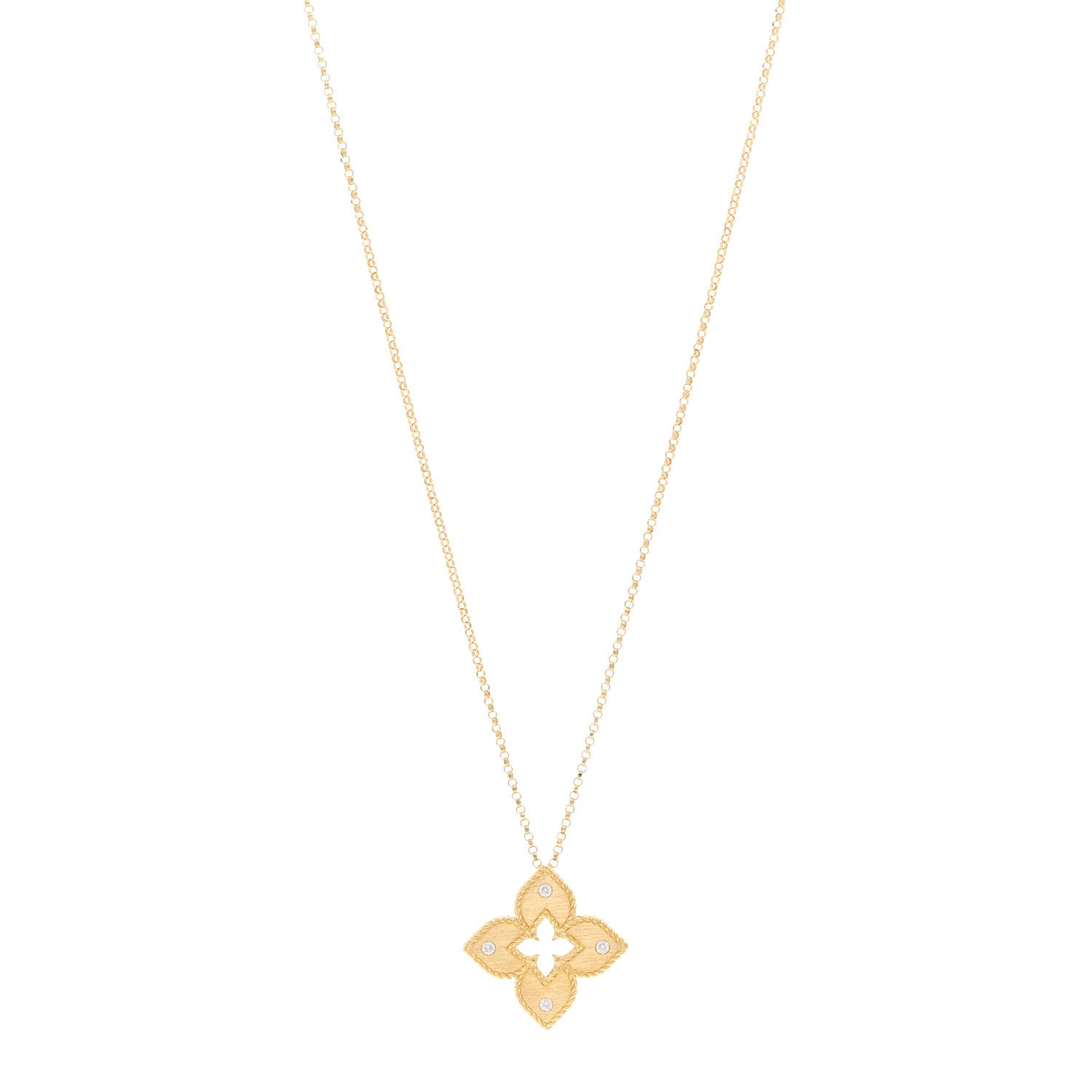 Roberto Coin 18K Yellow Gold Diamond Petite Venetian Princess Flower Pendant Necklace 1 of 4