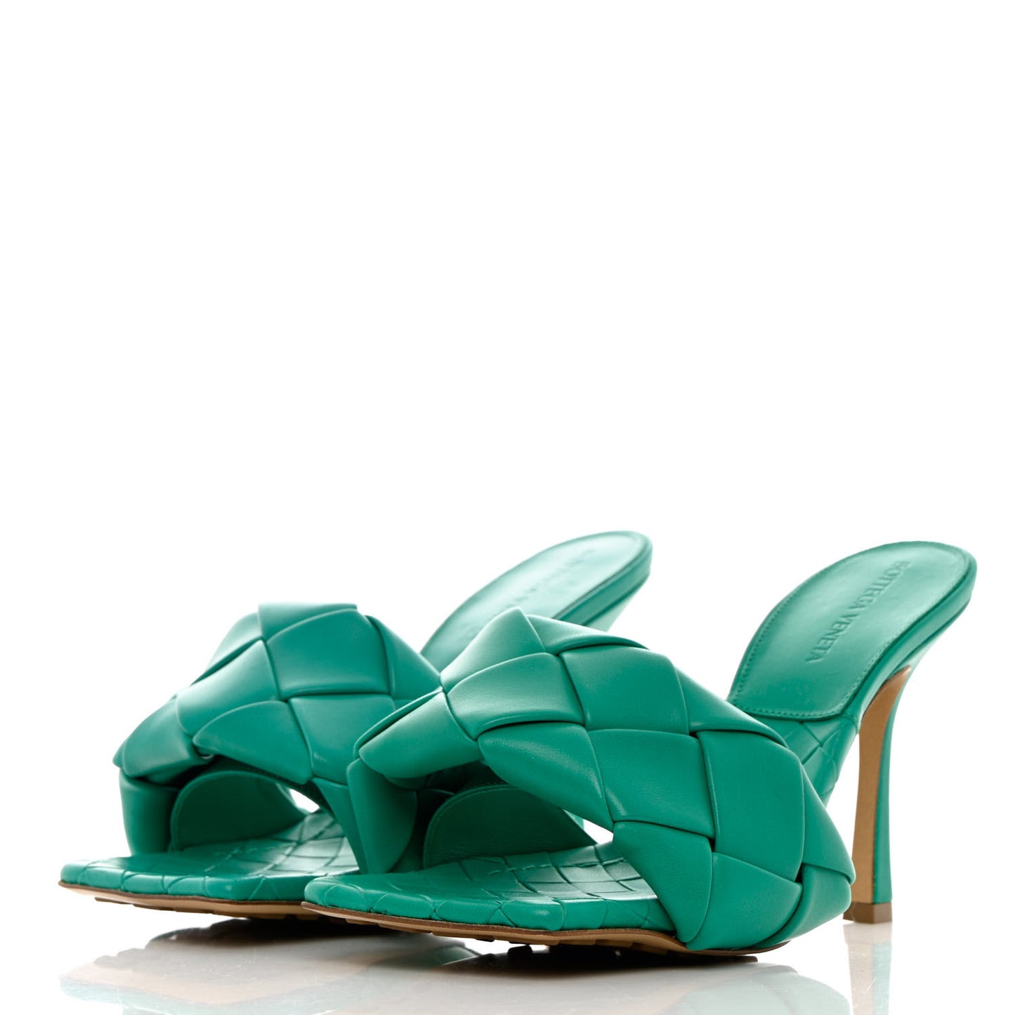 Nappa Maxi Intrecciato Lido 90mm Mule Sandals 38 Acid Turquoise
