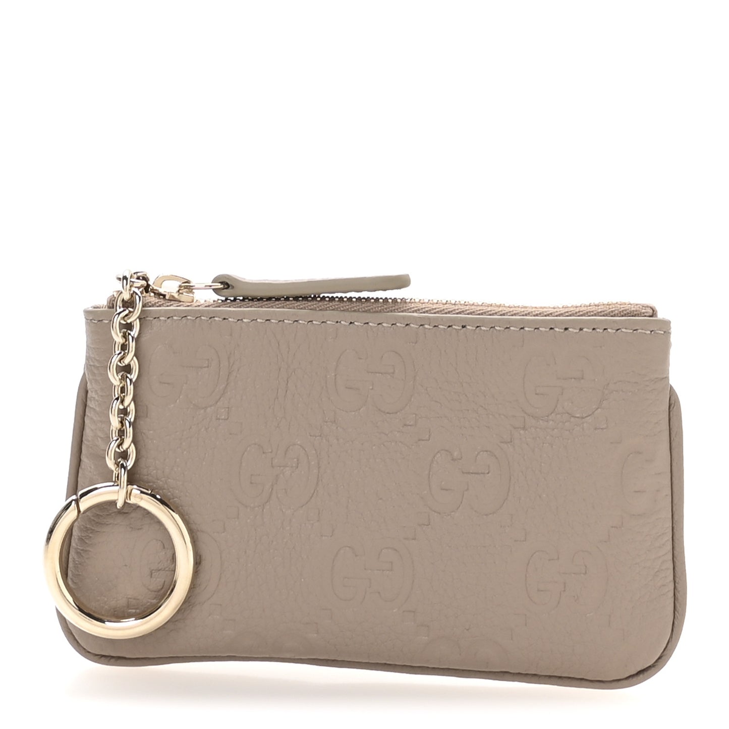 GG Grainy Calfskin Emblem Zip Key Case Taupe