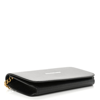 Balenciaga Grained Calfskin Logo Everyday Phone Holder Wallet On Chain Black White 4 of 10