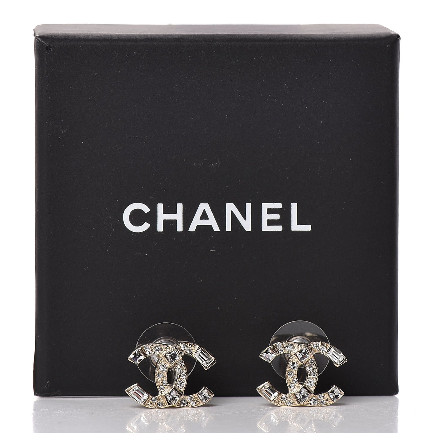 Crystal Baguette CC Earrings Gold