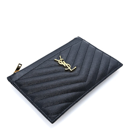 Saint Laurent Grain De Poudre Chevron Monogram Bill Pouch Black 4 of 8