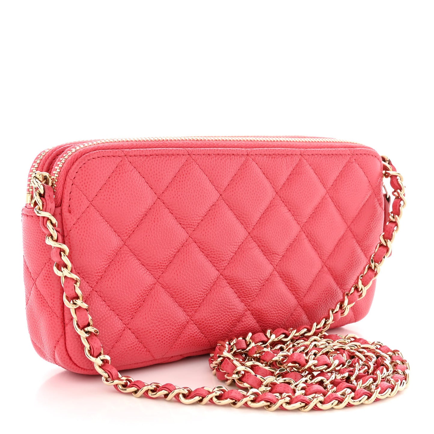 Caviar Quilted Small Clutch With Chain Pink