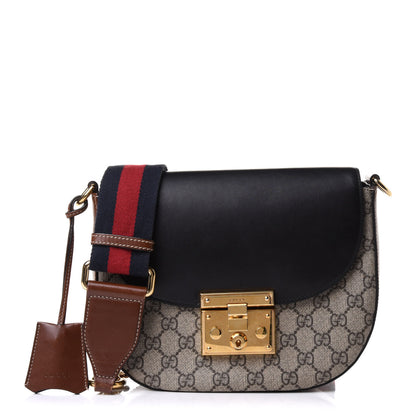 Gucci GG Supreme Monogram Web Medium Padlock Messenger Shoulder Bag Black 1 of 11