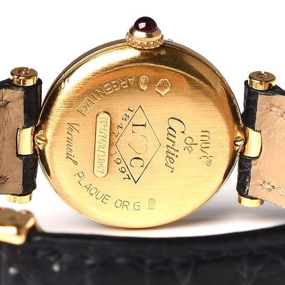 Cartier Sterling Silver Vermeil Alligator 23mm Must De Cartier Round Quartz Watch Blue 5 of 7