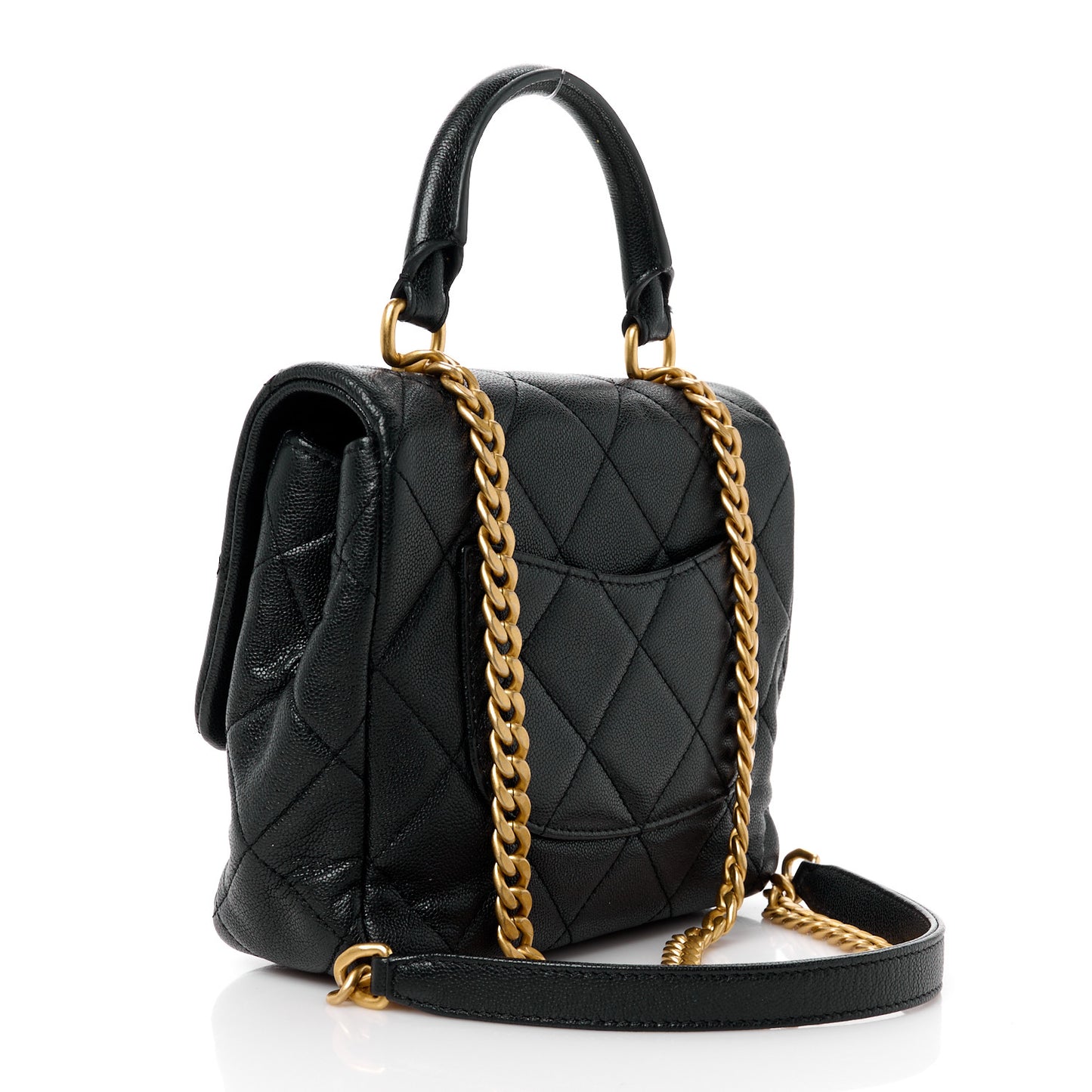 Shiny Caviar Quilted Mini Top Handle Flap Black