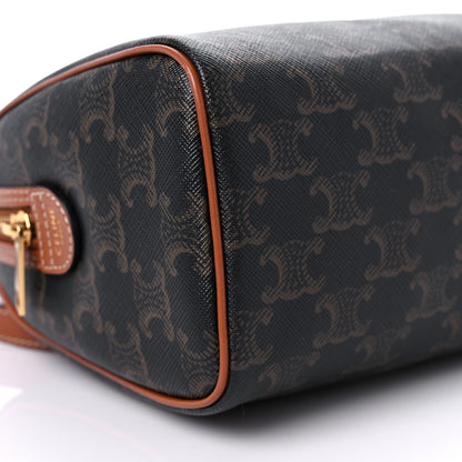 Celine Triomphe Canvas Calfskin Small Boston Bag Tan 7 of 10