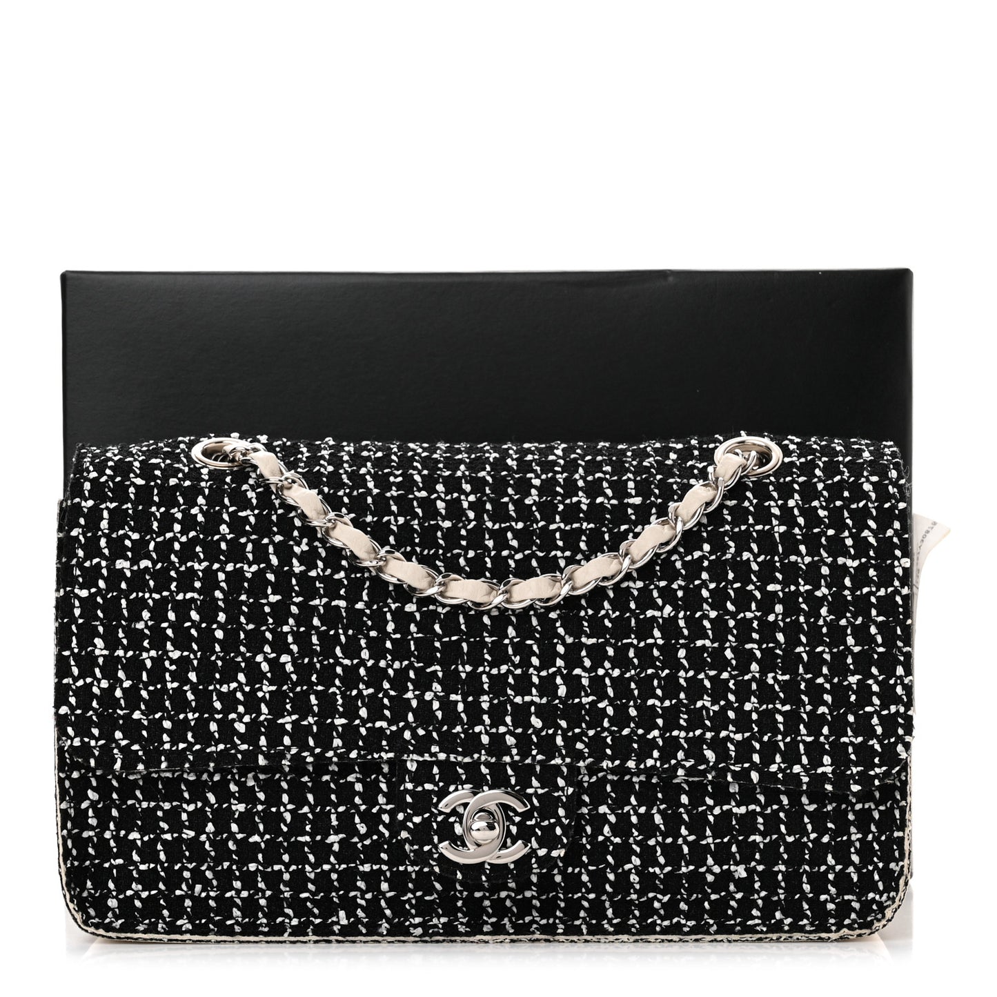Tweed Medium Single Flap Black White