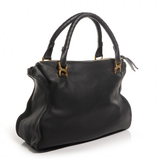 Calfskin Large Marcie Satchel Black