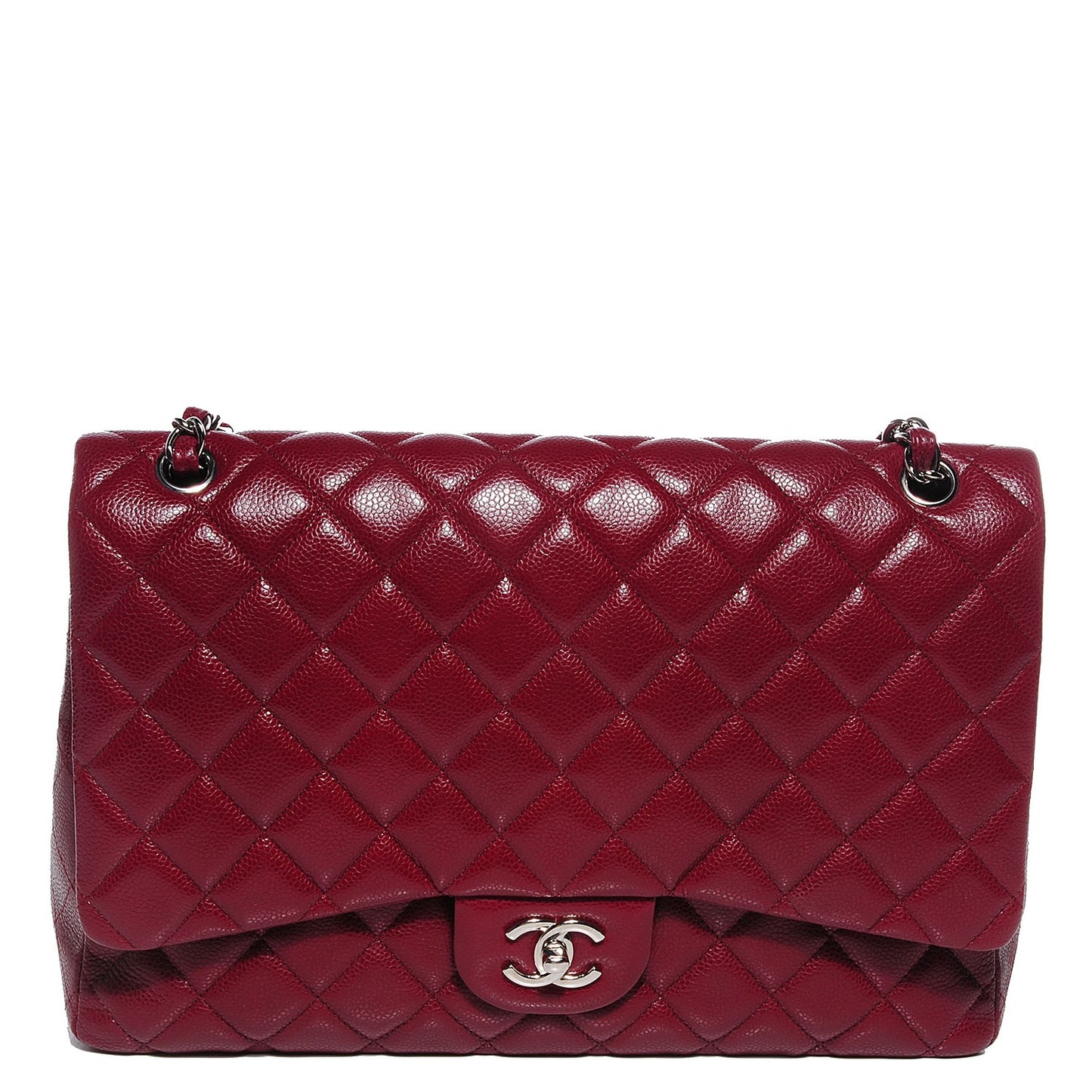 Caviar Maxi Single Flap Dark Red