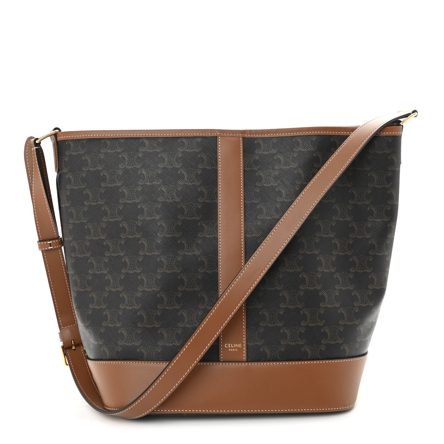 Celine Triomphe Canvas Calfskin Medium Bucket Bag Tan 1 of 10