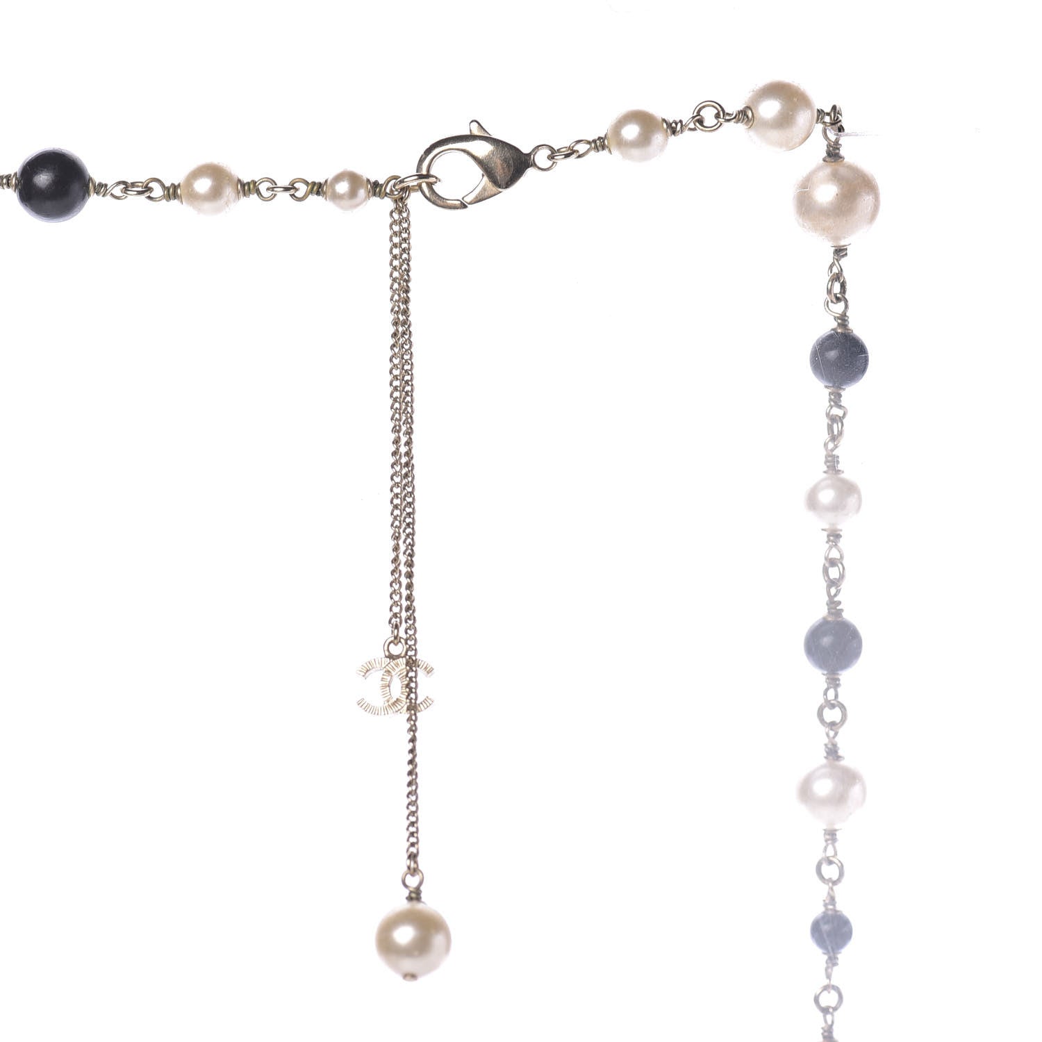 Chanel Pearl Bead Enamel CC Long Necklace Black Gold 6 of 10
