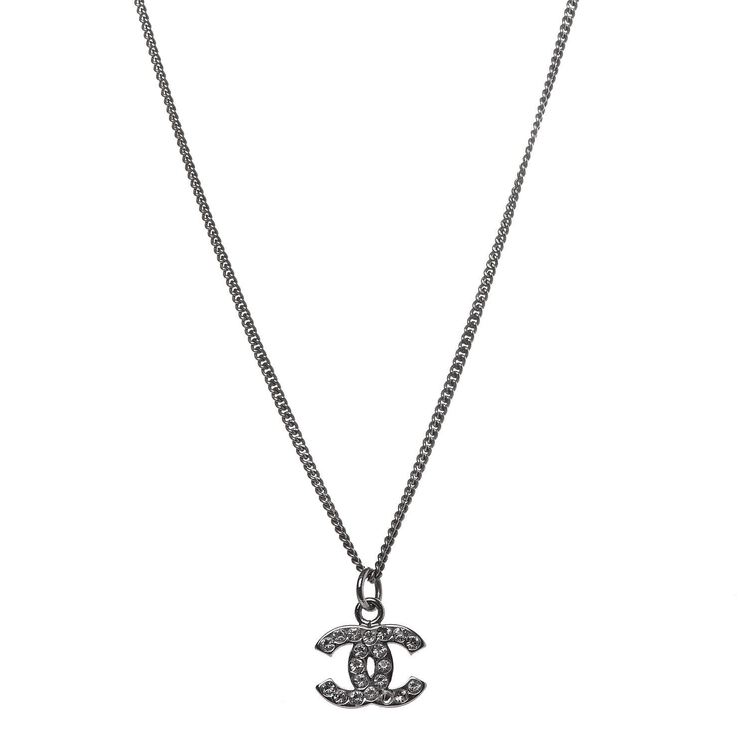 Chanel Crystal CC Necklace Silver 1 of 4