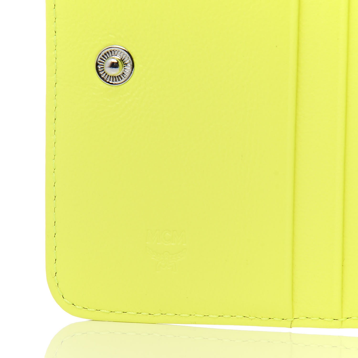 MCM Visetos Mini Zip Around Wallet Neon Yellow 6 of 7