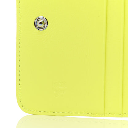 MCM Visetos Mini Zip Around Wallet Neon Yellow 6 of 7