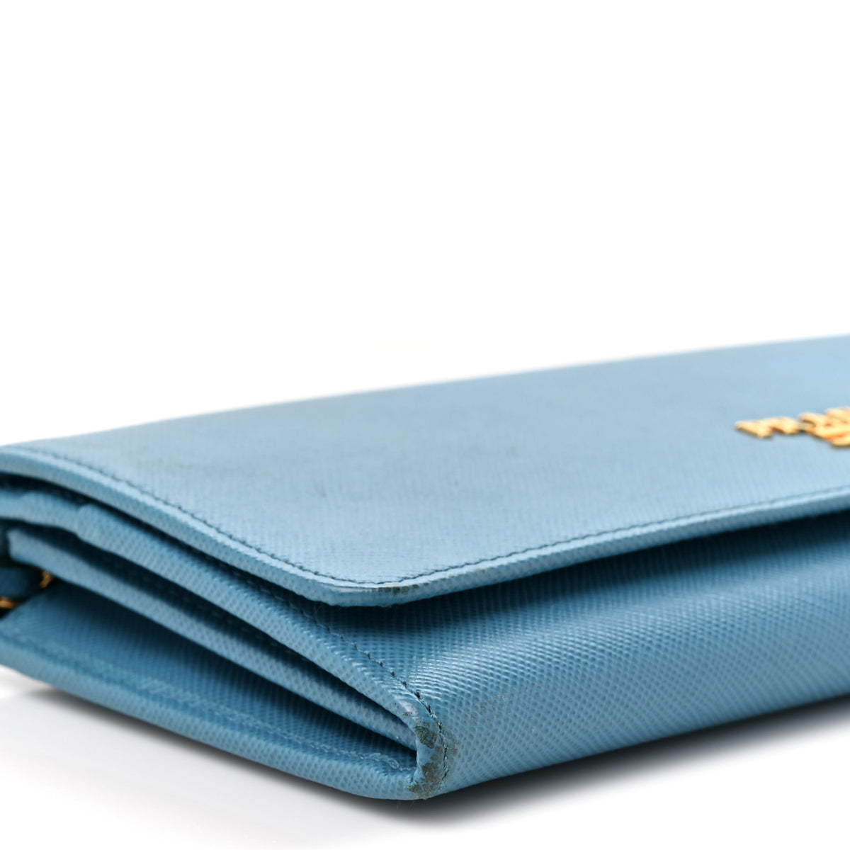 Prada Saffiano Metal Oro Chain Wallet Celeste 9 of 10
