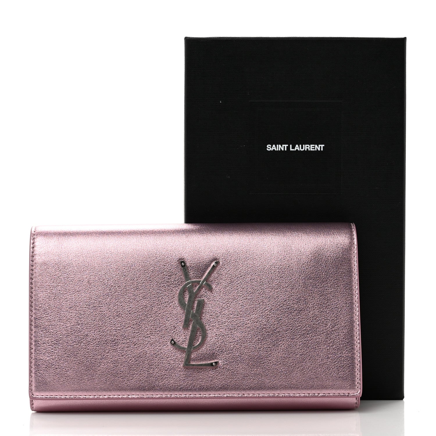 Saint Laurent Metallic Calfskin Classic Monogram Cassandre Wallet New Azalea 8 of 8