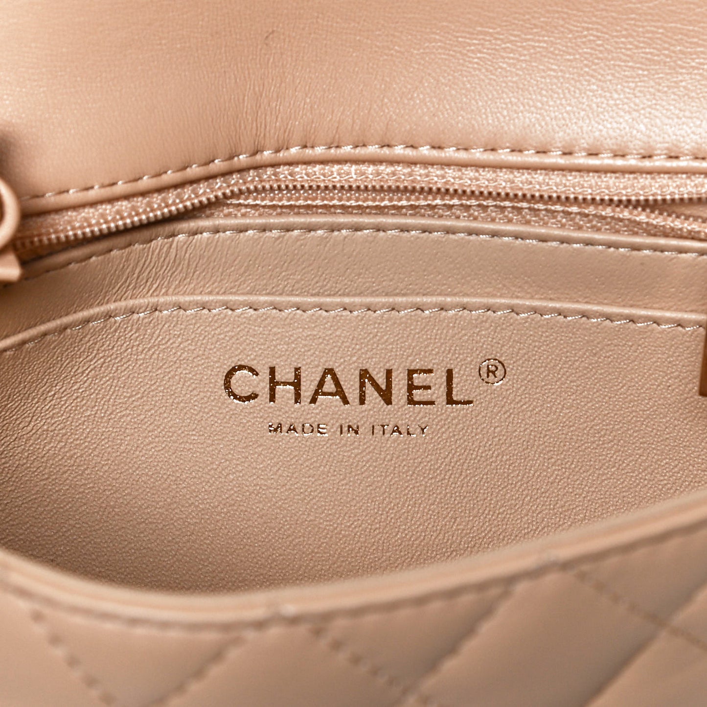 Lambskin Quilted Mini Rectangular Flap Beige