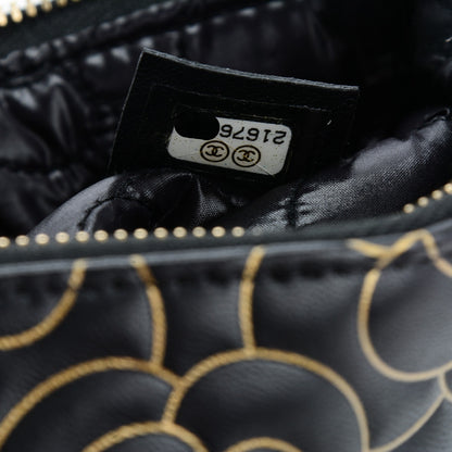 Chanel Lambskin Camellia Embossed Cosmetic Pouch Black Gold 7 of 7