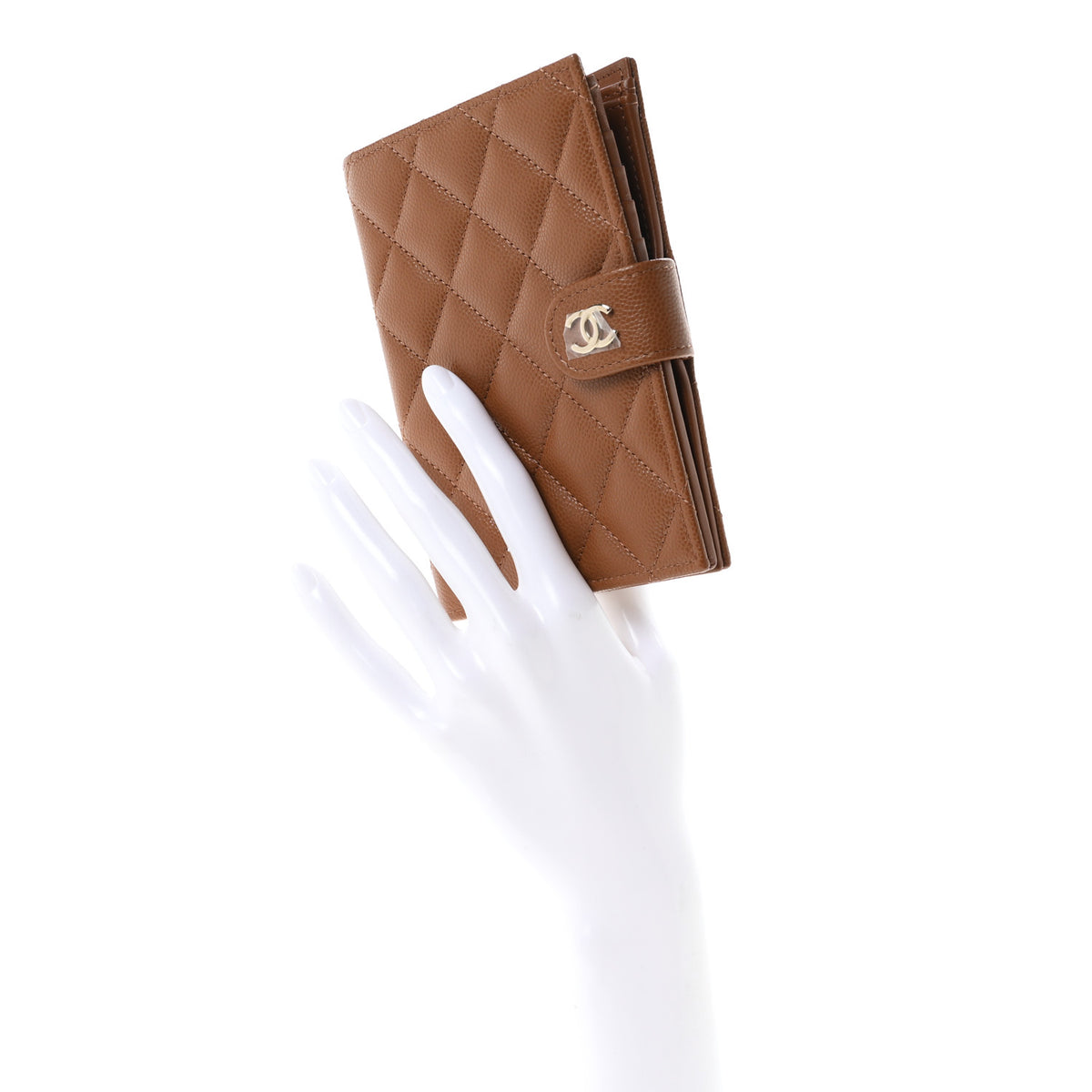 Caviar Quilted Passport Holder Camel