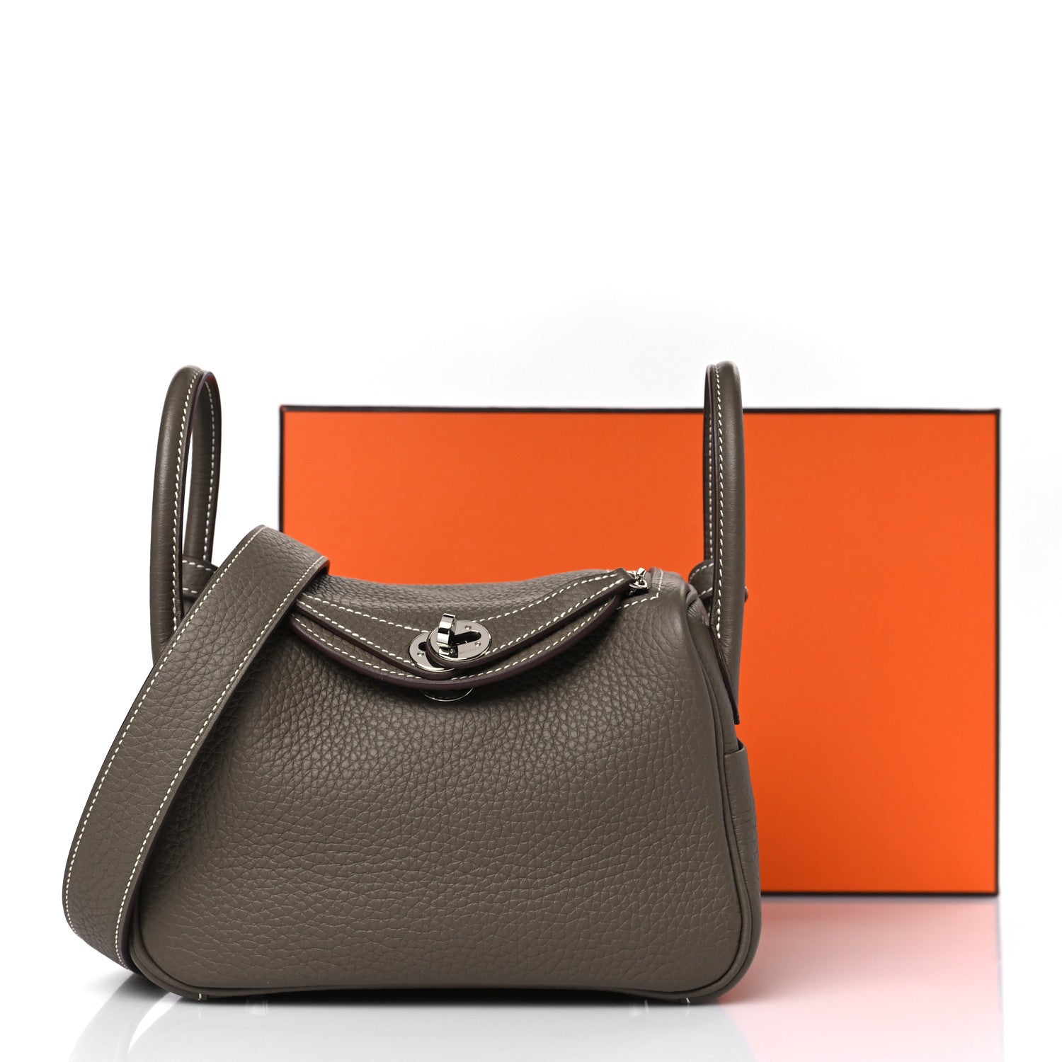 Hermes Taurillon Clemence Mini Lindy 20 Etoupe 10 of 10