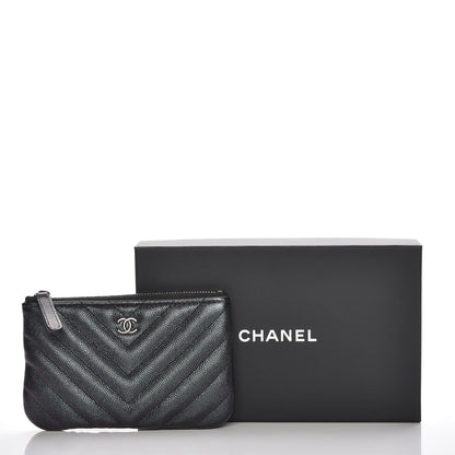 Chanel Metallic Caviar Chevron Quilted Small Cosmetic Case Black 9 of 9