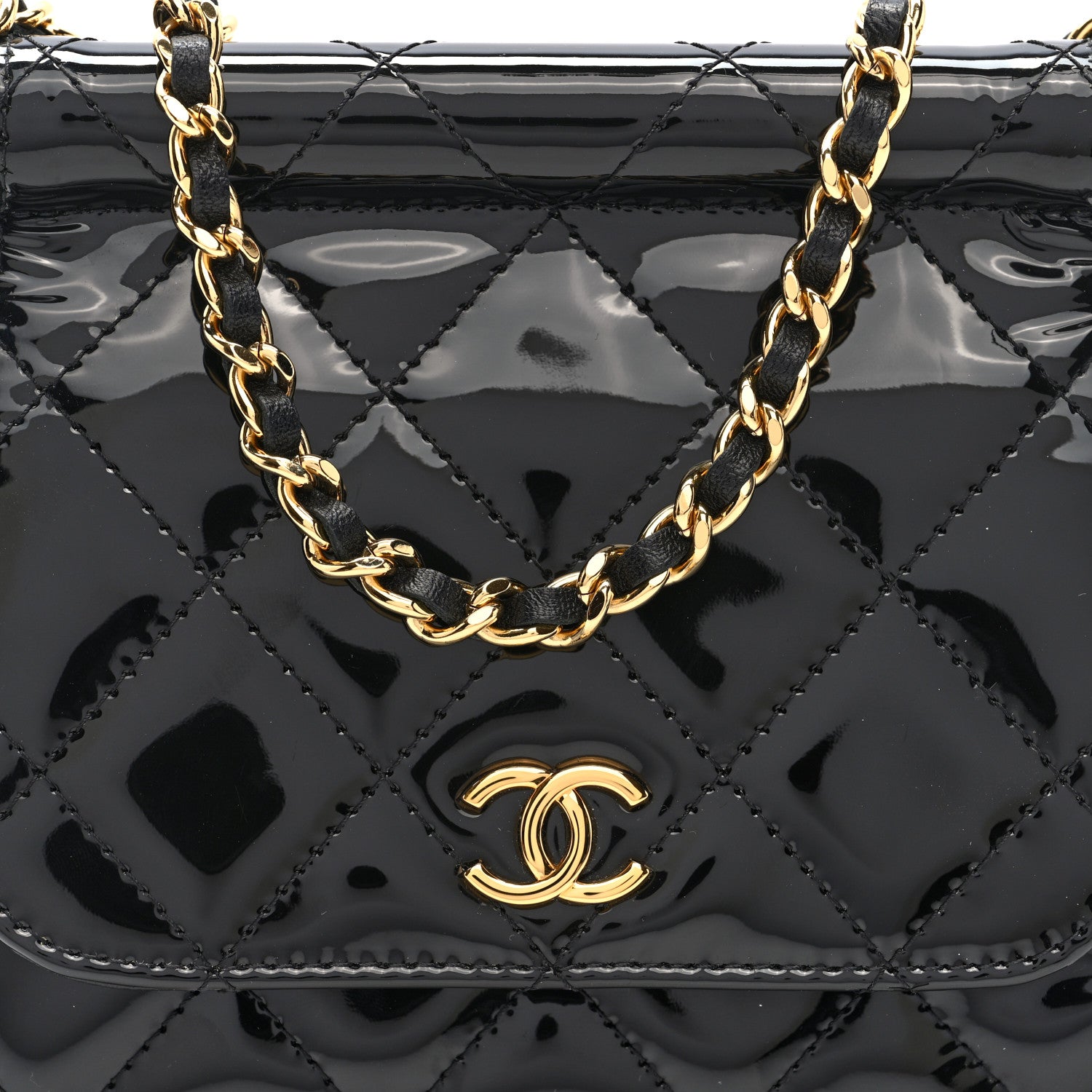 Chanel Patent Quilted Frame Clutch Flap With Chain Black 8 of 10