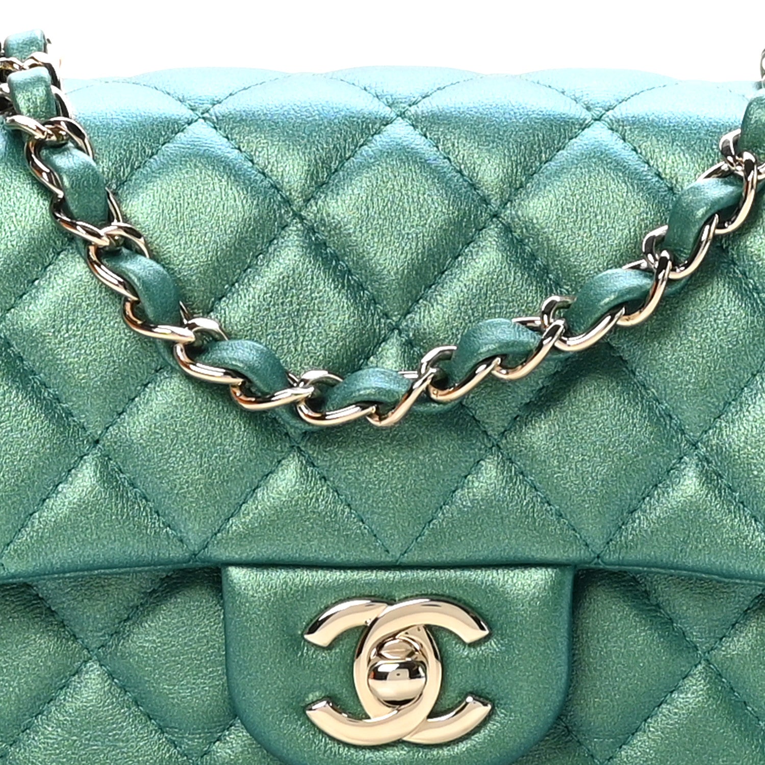 Chanel Iridescent Calfskin Quilted Mini Rectangular Flap Green 5 of 11