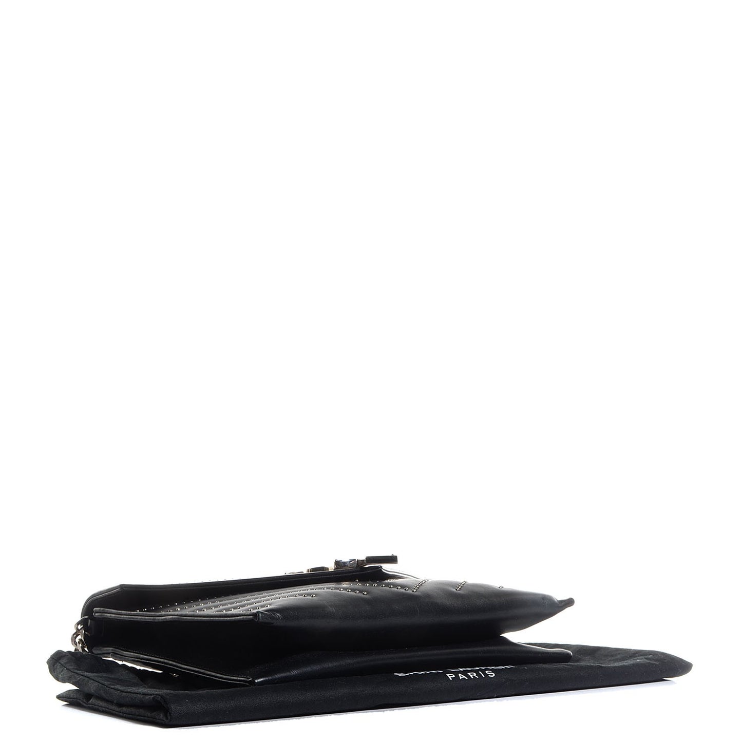 Calfskin Monogram Chevron Studded Shoulder Bag Black
