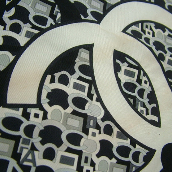 Chanel Silk Camelia CC Symbols Scarf Black 5 of 8