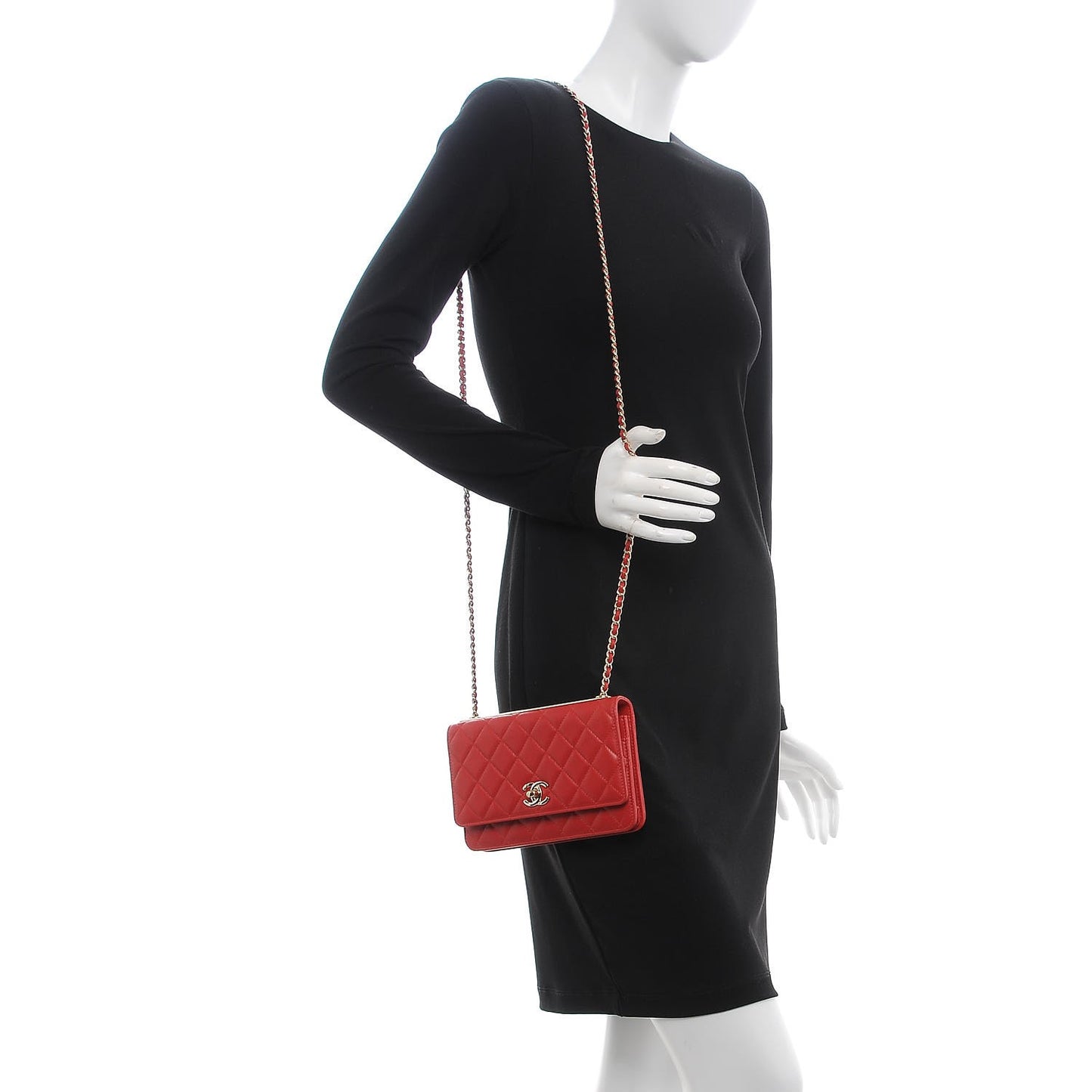Lambskin Quilted Trendy CC Wallet On Chain WOC Red