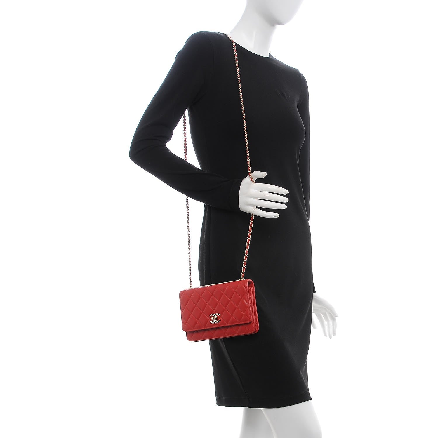 Chanel Lambskin Quilted Trendy CC Wallet On Chain WOC Red 2 of 10
