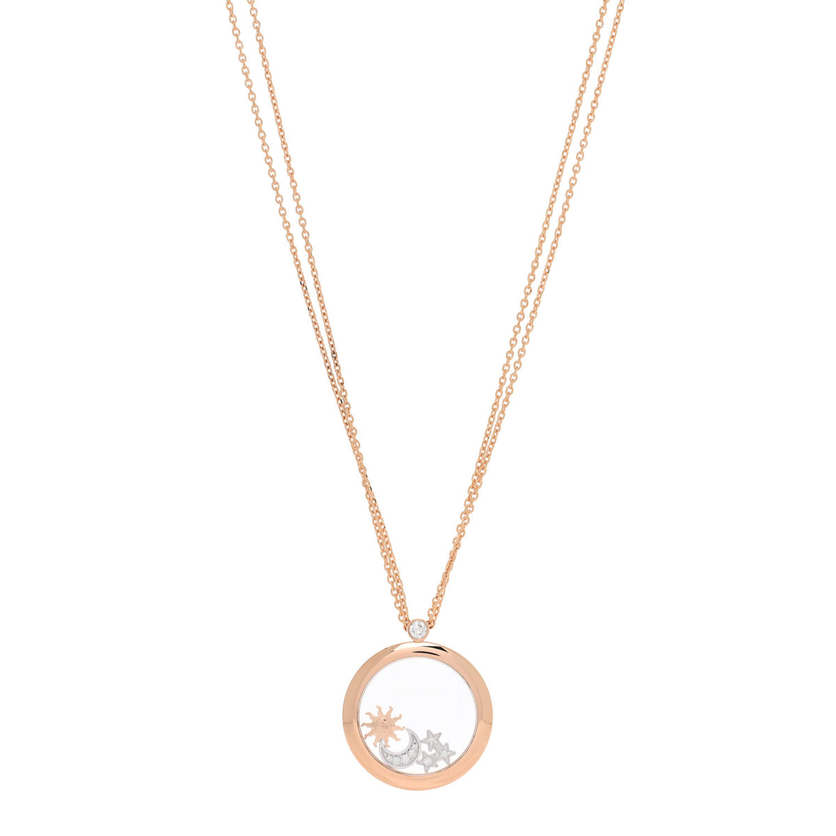 18K Rose White Gold Diamond Happy Diamond Sun Moon Stars Double Chain Pendant Necklace