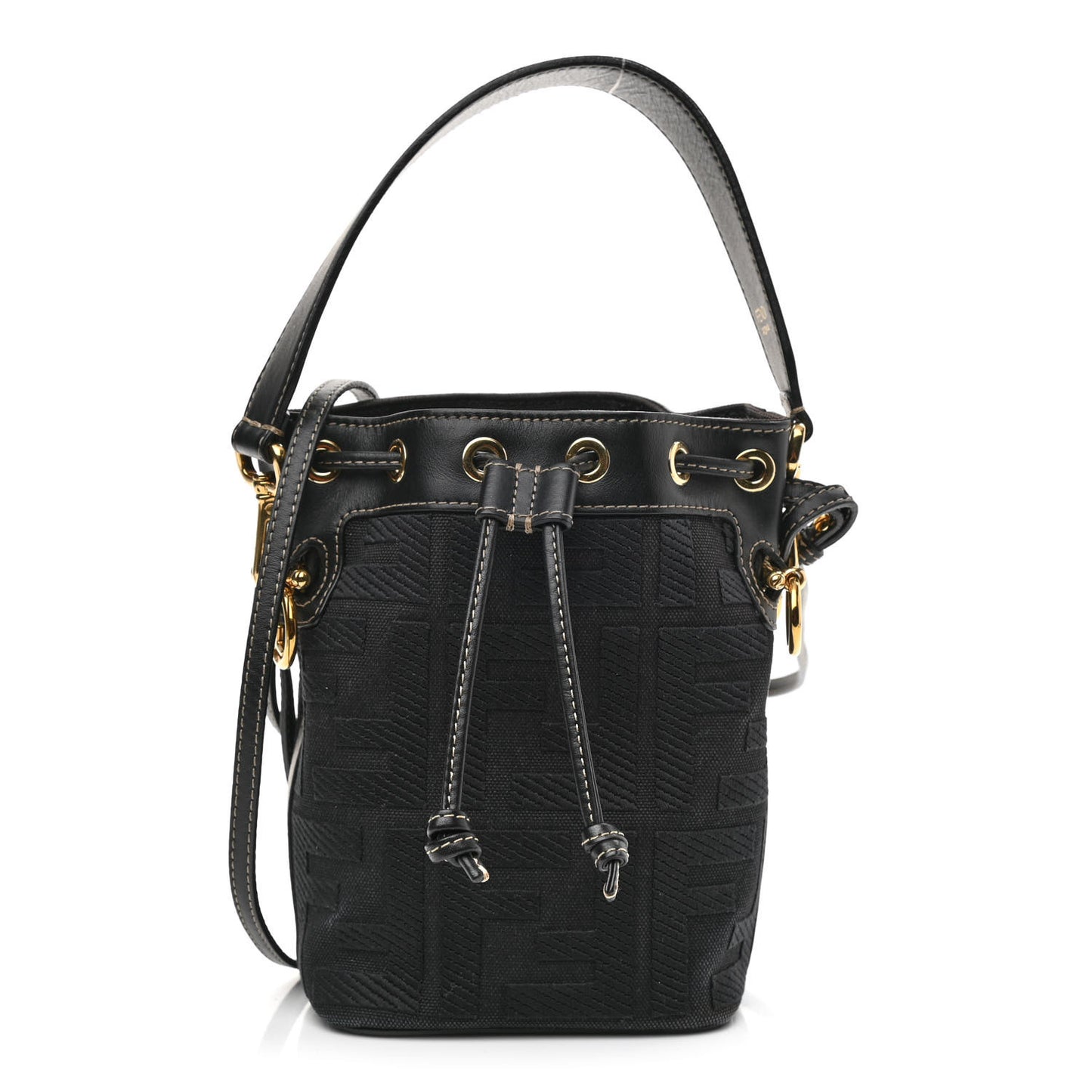 Canvas Vitello King F is Fendi FF Embroidered Mini Mon Tresor Bucket Bag Black