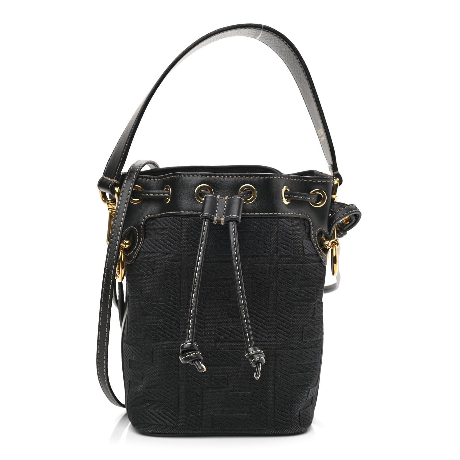 Fendi Canvas Vitello King F is Fendi FF Embroidered Mini Mon Tresor Bucket Bag Black 1 of 10