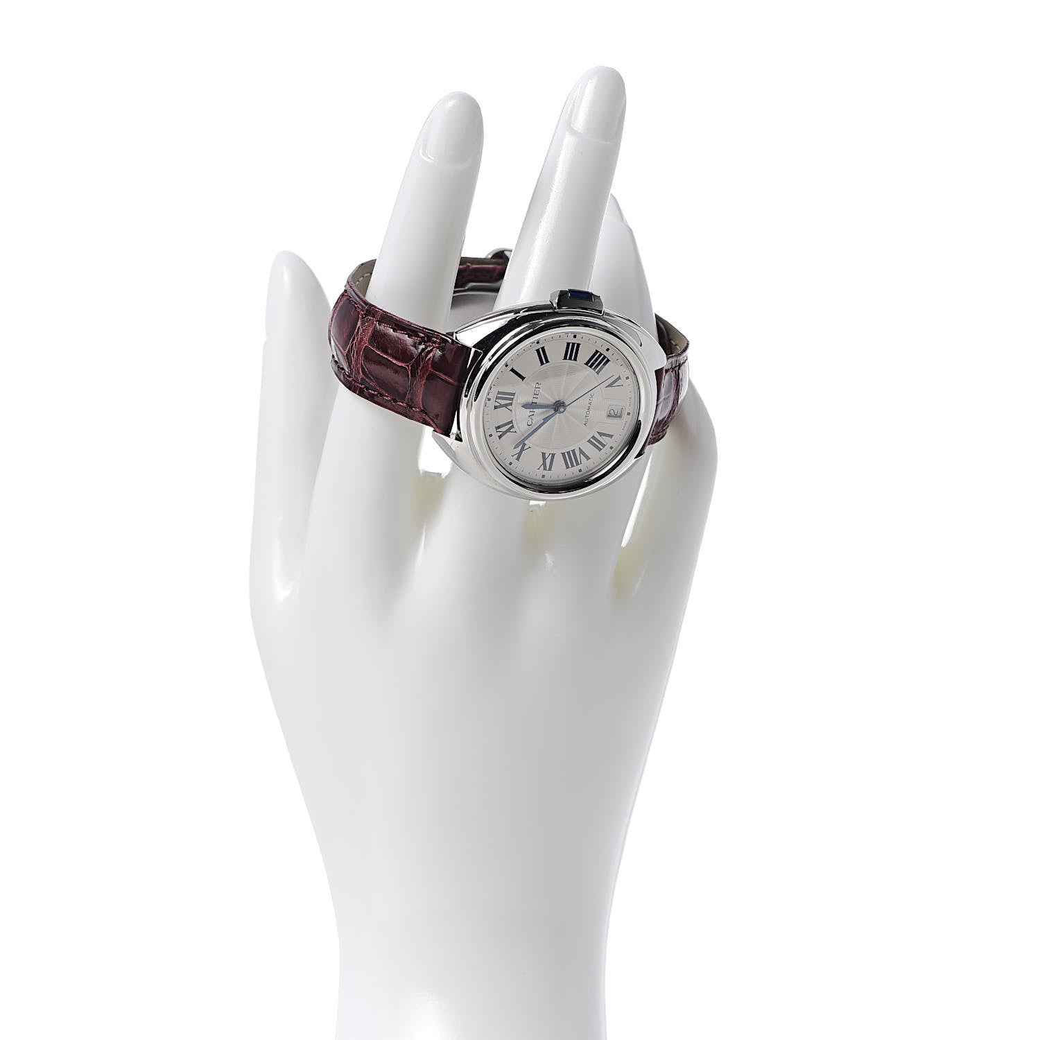 Cartier Stainless Steel Alligator 35mm Cle De Cartier Automatic Watch Burgundy 2 of 8