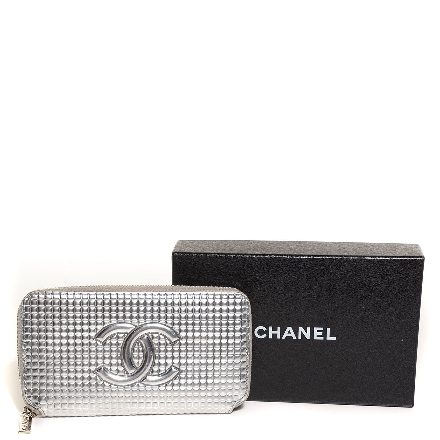 Patent Embossed CC Zip Around Wallet Silver