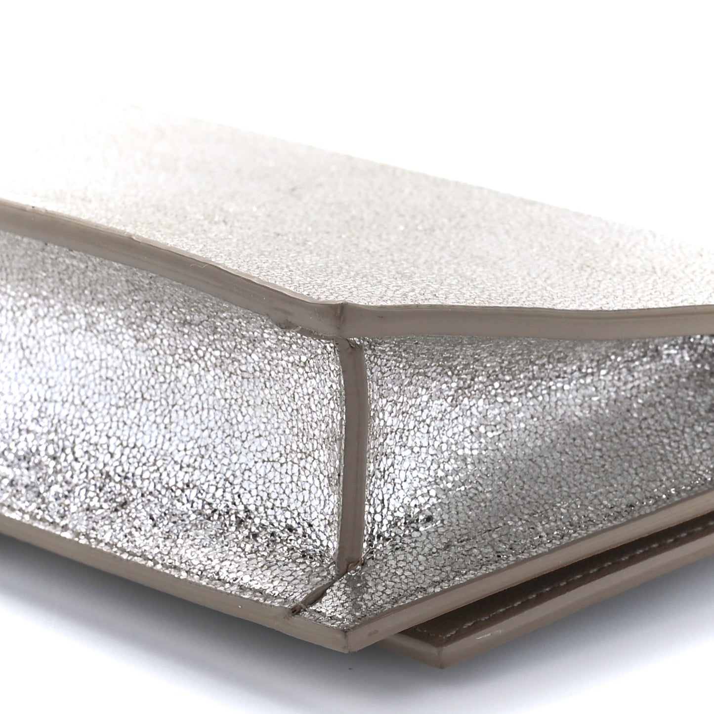Metallic Calfskin Clutch With Chain Champagne
