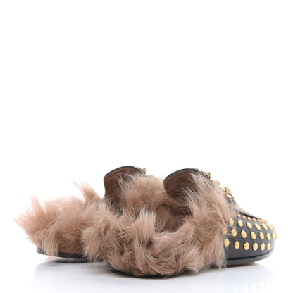 Gucci Calfskin Lambswool Studded Womens Princetown Slippers 36 Black 4 of 8