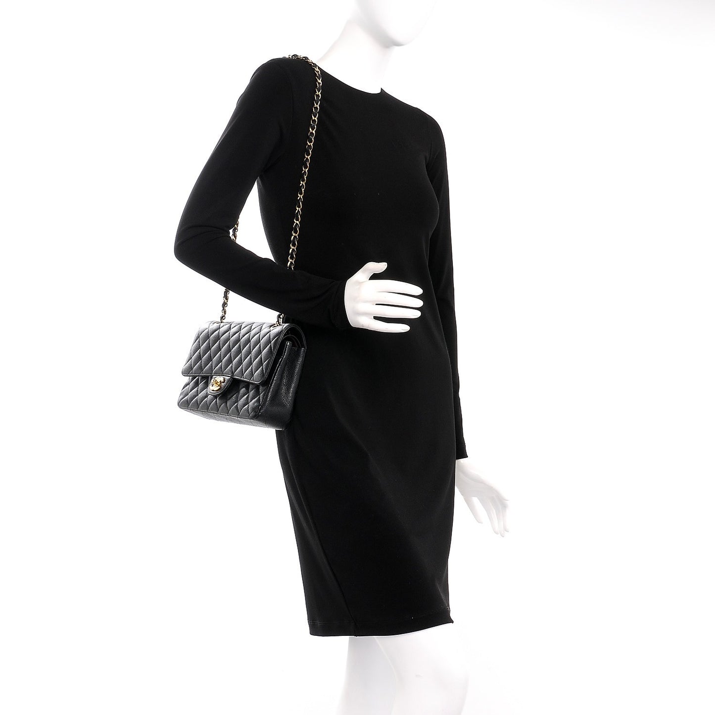 Caviar Quilted Medium Double Flap Black