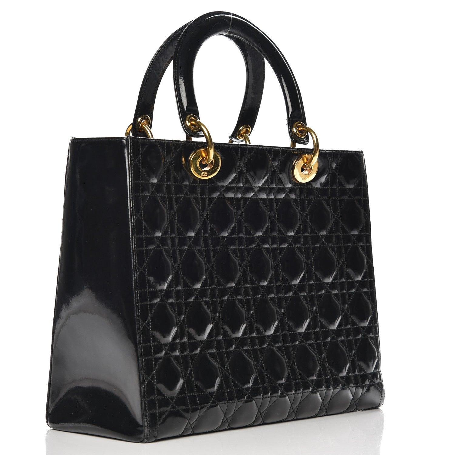 Christian Dior Vintage Patent Cannage Large Lady Dior Black 3 of 11