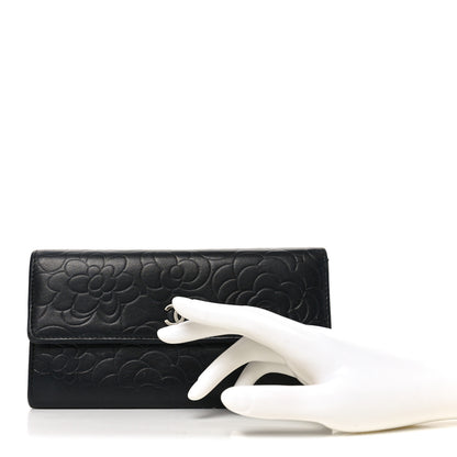 Chanel Lambskin Embossed Camellia Large Gusset Flap Wallet Black 2 of 10