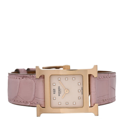 Hermes Stainless Steel Alligator Diamond Mother of Pearl 21mm Heure H Hour Quartz Watch Rose Pale 2 of 5