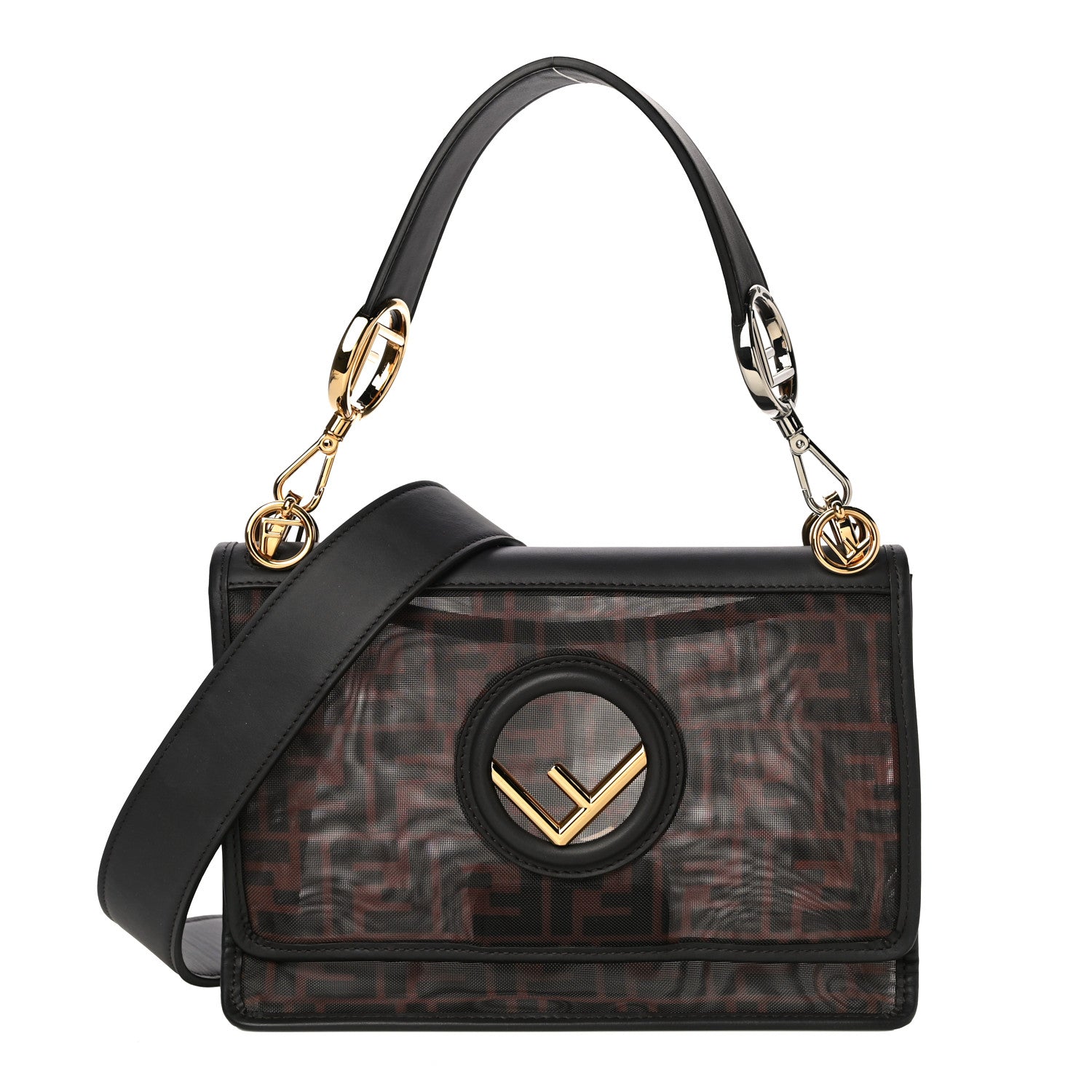 Fendi Mesh Vitello Century F is Fendi FF 1974 Kan I Shoulder Bag Marrone Black Ebano 1 of 15