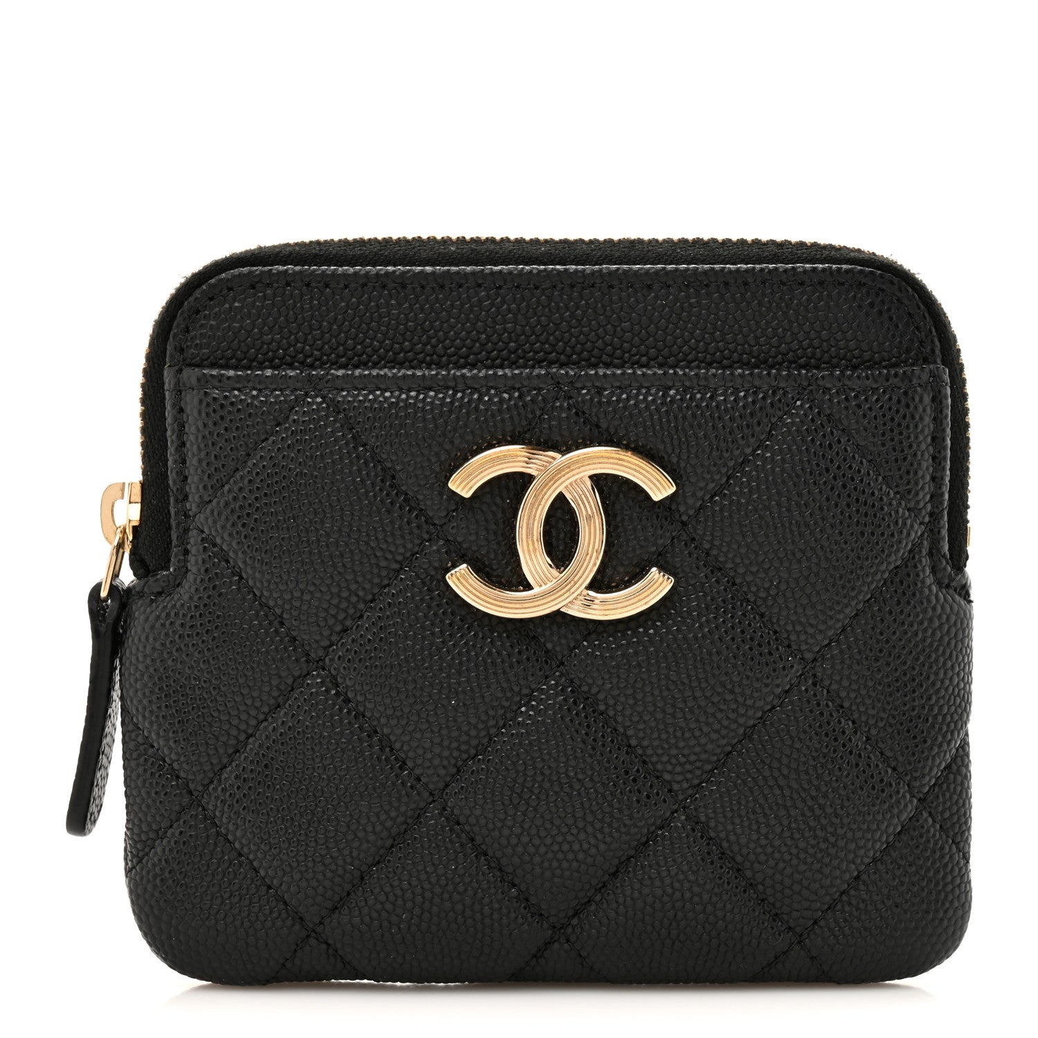 Chanel Caviar Quilted Striated Zip Card Holder Wallet Black 1 of 8