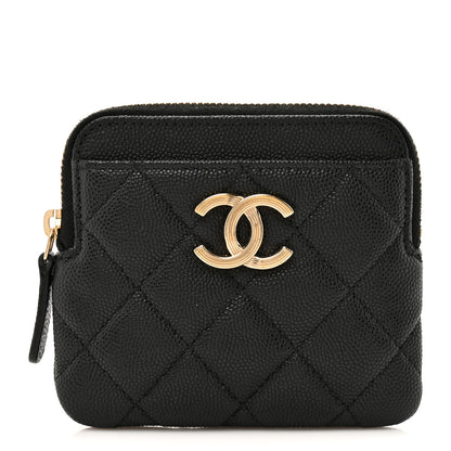 Chanel Caviar Quilted Striated Zip Card Holder Wallet Black 1 of 8